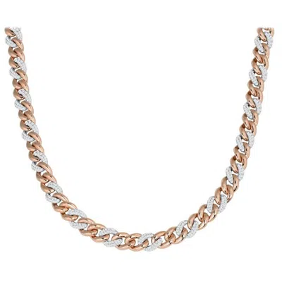 Pre-owned Yessayan 8.0mm Cuban Link Diamond Two-tone 2 To 1 Chain Necklace In 18k Rose & White Gold