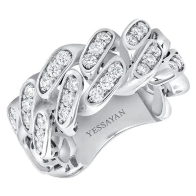 Pre-owned Yessayan Cuban Link Diamond Ring In 18k White Gold