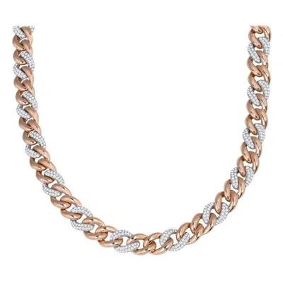 Pre-owned Yessayan Cuban Link Diamond Two-tone 2 To 1 Chain Necklace In 18k Rose & White Gold
