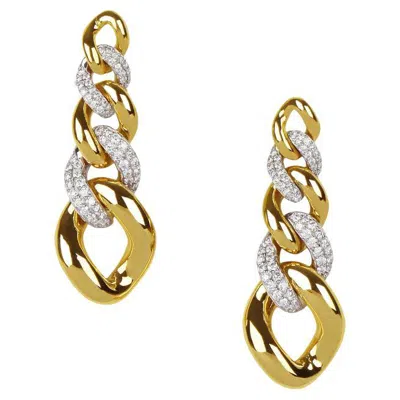 Pre-owned Yessayan Cuban Link Drop Diamond Chain Earrings In 18k Yellow Gold