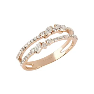 Pre-owned Yessayan Double Band Marquise & Round Diamond Ring In 18k Yellow Gold