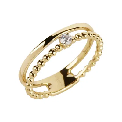 Pre-owned Yessayan Double Bead Band Diamond Ring In 18k Yellow Gold