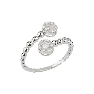 Pre-owned Yessayan Double Diamond Beaded Band Ring In 18k White Gold
