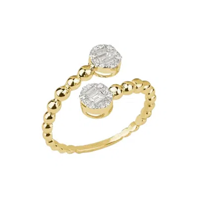 Pre-owned Yessayan Double Diamond Beaded Band Ring In 18k Yellow Gold
