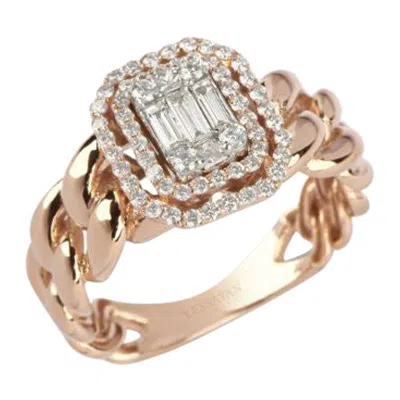 Pre-owned Yessayan Double Frame Cuban Chain Diamond Ring In 18k Rose Gold In Red