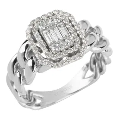 Pre-owned Yessayan Double Frame Cuban Chain Diamond Ring In 18k White Gold