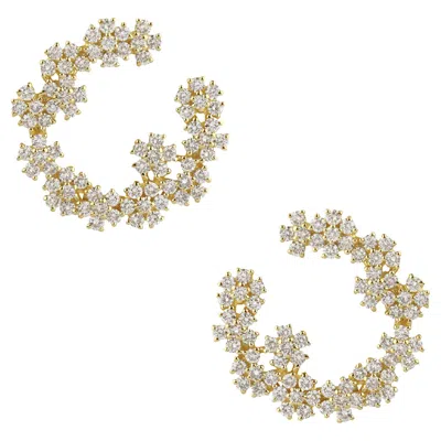 Pre-owned Yessayan Floral Diamond Hoops In 18k Yellow Gold