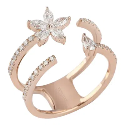 Pre-owned Yessayan Floral Double Band Diamond Ring In 18k Rose Gold In Red