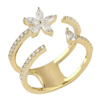 Pre-owned Yessayan Floral Double Band Diamond Ring In 18k Yellow Gold