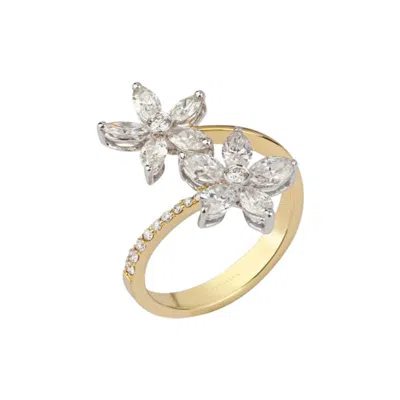 Pre-owned Yessayan Floral Open Band Diamond Ring In 18k Yellow Gold