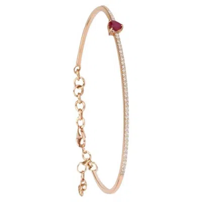 Pre-owned Yessayan Heart Shape Ruby & Diamond Cuff Bracelet In 18k Rose Gold, Large In Red
