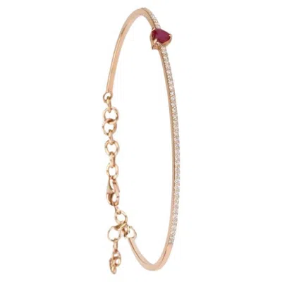 Pre-owned Yessayan Heart Shape Ruby & Diamond Cuff Bracelet In 18k Rose Gold, Small In Red