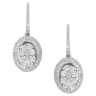 Pre-owned Yessayan Illusion Oval Drop Diamond Earrings In 18k White Gold