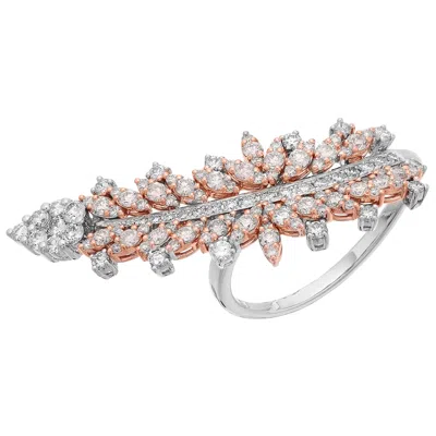 Pre-owned Yessayan , Modern Design White & Pink Diamond Statement Finger Ring