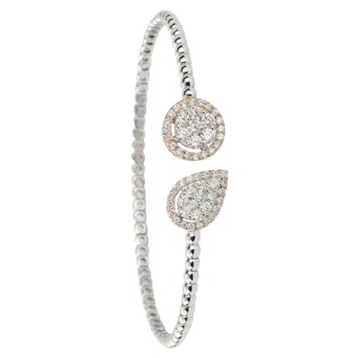 Pre-owned Yessayan Pear & Round Diamond Illusion Cuff Bracelet In 18k White & Yellow Gold, Large