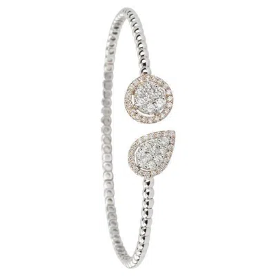 Pre-owned Yessayan Pear & Round Diamond Illusion Cuff Bracelet In 18k White & Yellow Gold, Small