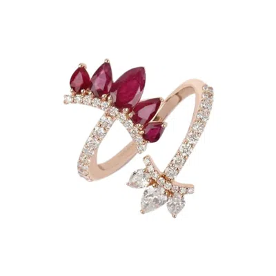 Pre-owned Yessayan Pear Rubies & Diamond Yellow Gold Ring