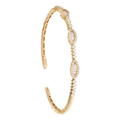 Pre-owned Yessayan Round Diamonds & Baguettes Cuff Bracelet In 18k Yellow Gold, Large