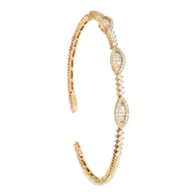 Pre-owned Yessayan Round Diamonds & Baguettes Cuff Bracelet In 18k Yellow Gold, Medium