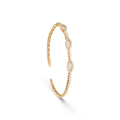 Pre-owned Yessayan Round Diamonds & Baguettes Cuff Bracelet In 18k Yellow Gold - Small