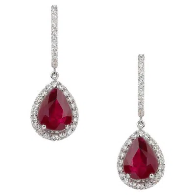 Pre-owned Yessayan Ruby & Diamond Accented Earrings In 18k White Gold