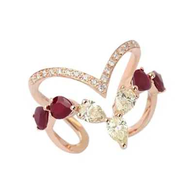 Pre-owned Yessayan Ruby & Yellow Diamond Ring In 18k Yellow Gold