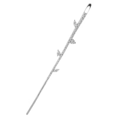 Pre-owned Yessayan Single Side Long Thin Bar Ear Cuff Diamond Earring In 18k White Gold