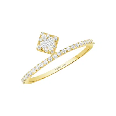 Pre-owned Yessayan Thin Diamond Band With Ornament In 18k Yellow Gold