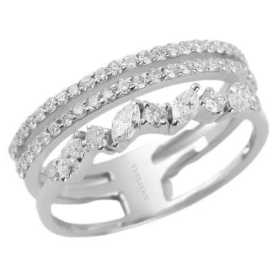Pre-owned Yessayan Trio-band Marquise & Round Diamond Ring In 18k White Gold