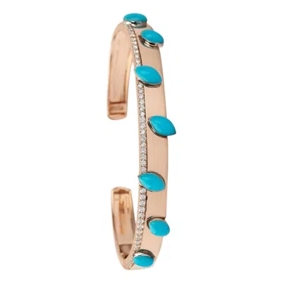 Pre-owned Yessayan Turquoise Yellow Gold & 0.42 Cts Diamond Cuff Bracelet, Large
