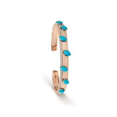Pre-owned Yessayan Turquoise Yellow Gold & 0.42 Cts Diamond Cuff Bracelet, Medium