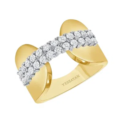 Pre-owned Yessayan Wide Band Diamond Ring In 18k Yellow Gold