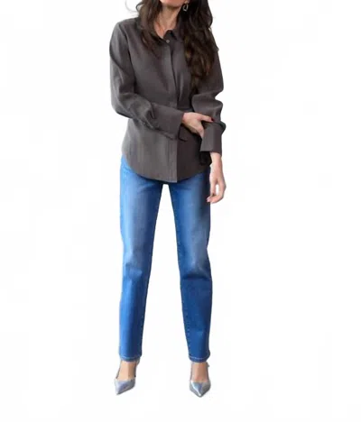 Yest Clara Side Tie Blouse In Chocolate Brown In Gray