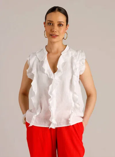 Yest Mona Sleeveless Top With Ruffle In Off-white