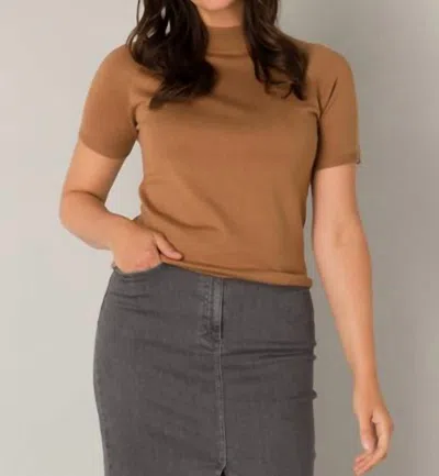Yest Nanna Mock Neck Sweater Tee In Dark Camel