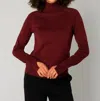 Yest Ojasvini Long Sleeve Mock Neck Tee In Dark Red In Pink