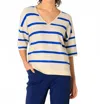 Yest Raine Striped Knit Jumper Top In Beige/cobalt In White