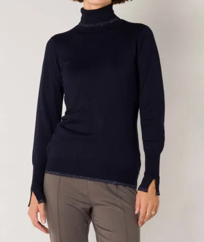 Yest Suzette Metallic Turtle Neck Tee In Dark Navy In Blue