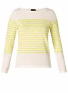 Yest Women's Renate Boatneck Striped Sweater In Off White/citric Green In Multi
