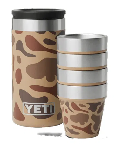 Yeti Camo-pattern Shot Glasses And Carrying Case (set Of Four) In Brown