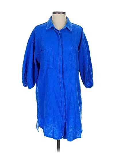 Pre-owned Yfb 3/4 Sleeve Button Down Shirt In Blue