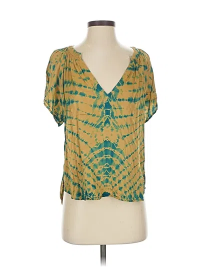 Pre-owned Yfb Short Sleeve Top Green Tie-dye Pattern Plunge Neckline Tops