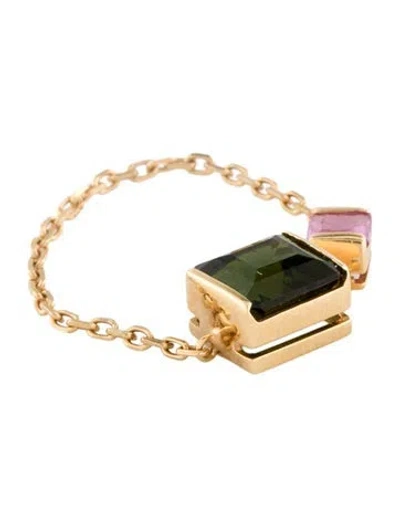 Pre-owned Yi Collection 18k 1.09ct Tourmaline & Sapphire Chain Cocktail Ring In Multi