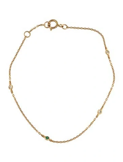 Pre-owned Yi Collection 18k Diamond & Emerald Petite Dot Bracelet, 7" In Multi