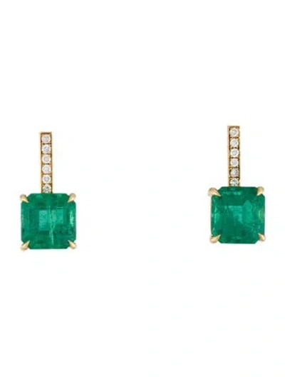 Pre-owned Yi Collection 18k Emerald & Diamond Awakening Pave Drop Earrings In Multi
