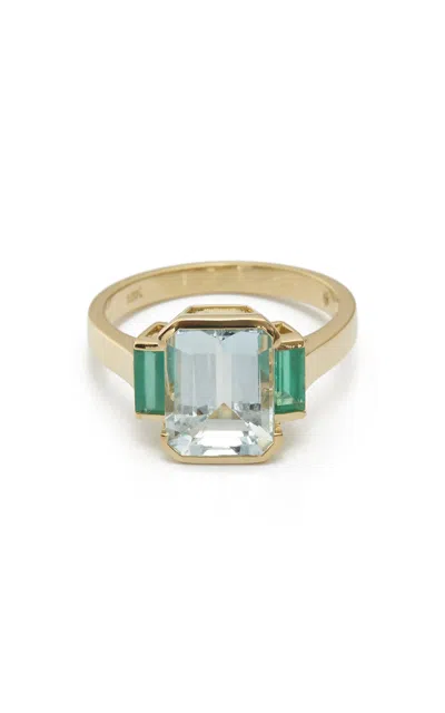 Yi Collection 18k Gold; Aquamarine And Emerald Deco Ring In Multi