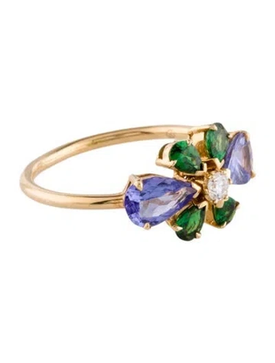 Pre-owned Yi Collection 18k Tanzanite, Tsavorite Garnet & Diamond Cocktail Ring In Multi