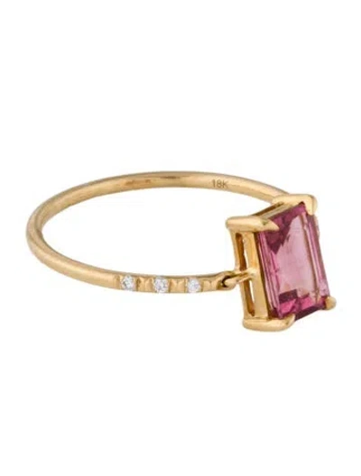 Pre-owned Yi Collection 18k Tourmaline & Diamond Petite Circle Ring In Multi