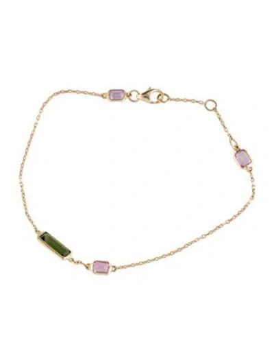 Pre-owned Yi Collection 18k Tourmaline & Sapphire Bar Bracelet, 7" In Multi