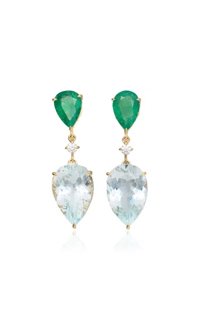 Yi Collection 18k Yellow Gold Emerald And Aquamarine Earrings In Multi